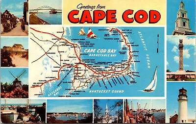 Greetings From Cape Cod Map Multiview Postcard UNP VTG Dexter Unused Vintage • $2.75