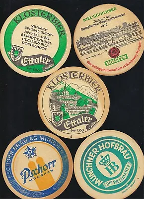 Vintage German Beer Bier Coasters Lot Five 4 1/8  Cardboard Round 2 Sided Ink #4 • $8.95