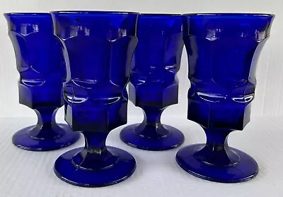 Vintage Cobalt Blue Glass Iced Tea Goblets 6 1/2” Viking Excelsior Set Of 4 • $50