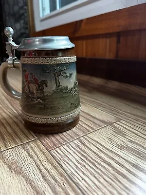 VINTAGE M/R Marzi & Remy German Lidded Beer Stein Pewter Lid The Hunt GERMANY • $26.99