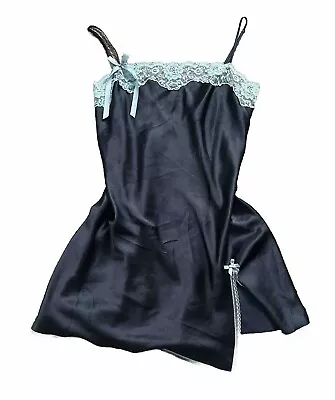 Victoria Secret Vintage Blue Silk Slip Dress Bow Camisole Size Large • $35