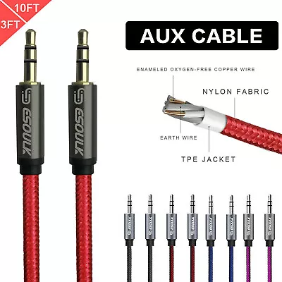 Aux Cable 3.5mm Male To Male Auxiliary Audio Nylon Braided Cord For Car PC Phone • $6.95