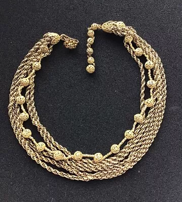 Vtg Signed Miriam Haskell Brass Tone 6-Strands Chain Filigree Necklace Choker • $125