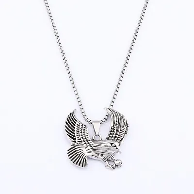 Fashion Stainless Steel Eagle Charm Pendant Chain Necklace For Men Women 60cm • £4.79