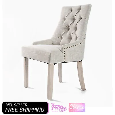 La Bella French Provincial Dining Chair Amour Oak Fabric Studs Retro - Cream • $182.90