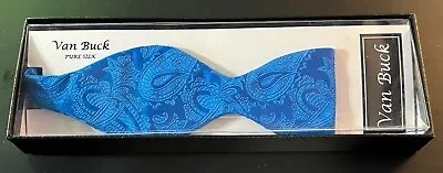 Pure Silk Bow Tie - Self Tie Adjustable; Bright Blue Paisley Pattern • £9.99