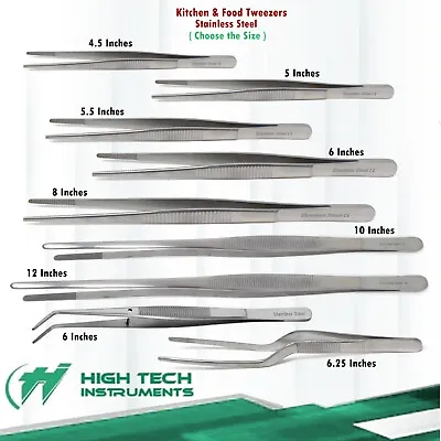 Stainless Steel Tweezers Straight Long Food Tongs Kitchen Chef Serrated Tips • $5.99