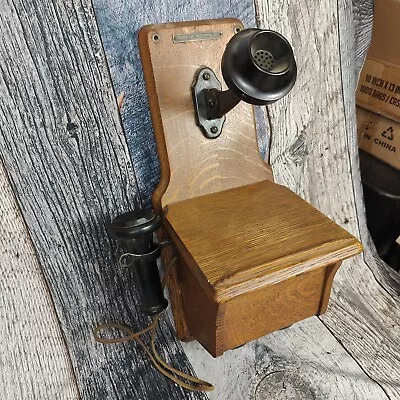 Antique Early STROMBERG CARLSON Telephone MFG Wall Mount  Oak Cabinet 18  VTG • $279