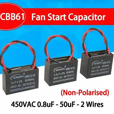CBB61 Motor Fan Start Capacitor 450VAC 0.8uF - 50uF - 2 Wires (Non-Polarised) • $221.46