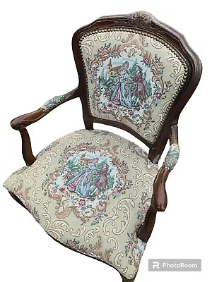 Vintage Italian Chateau D`ax Louis XV Style Courting  Couple Tapestry Armchair * • £165