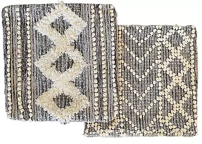 2 HOME GOODS Black Fringe Textured Boho Pillow Covers 20 X 20 Moroccan Rug • $39