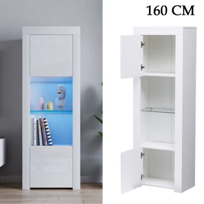 160cm High Gloss 2 Doors LED Lights Display Cabinet Sideboard Cupboard W/Storage • £59.90