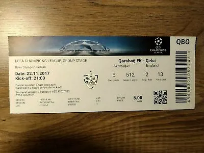 Chelsea FC Qarabagh Ticket UEFA Champions League Mint 2017 England Azerbaijan • $29