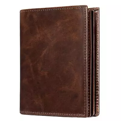 Mens Leather Bifold RFID Vertical Wallet Extra Large Capacity Card Holder With 1 • $36.19