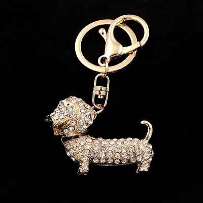 Crystal Dachshund Dog Pendant Animal Key Chain Purse Bag Handbag Keyring Gift • $6.99