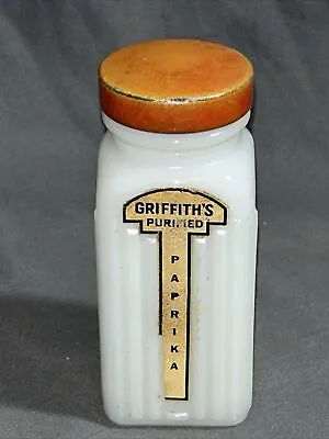$7.70 • Buy Vintage GRIFFITH'S Purified, Milk Glass Spice Jar CINNAMON, Red Lid
