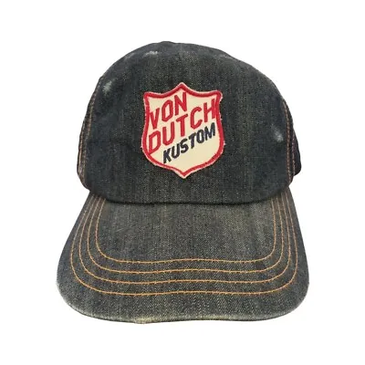 Vintage Von Dutch Kustom Distressed Denim Trucker Hat • $90