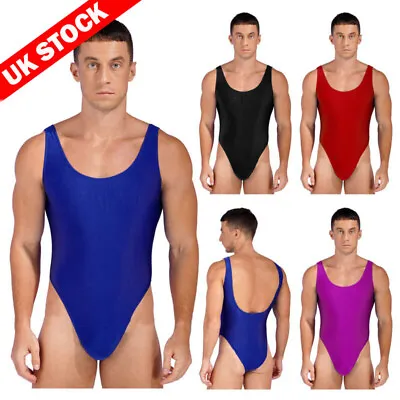 UK Men One Piece Bodysuits Sleeveless Low Back High Cut Leotard Catsuits Mankini • £11.99