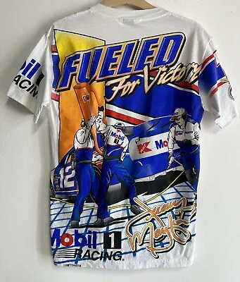 Jeremy Mayfield Mobil 1 NASCAR T Shirt Medium White USA Vintage AOP • $100