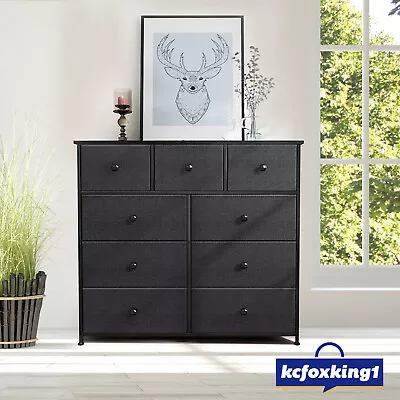 9 Chest Of Drawers Tallboy Dresser Table Storage Fabric Bedroom Furniture Black • $129.49