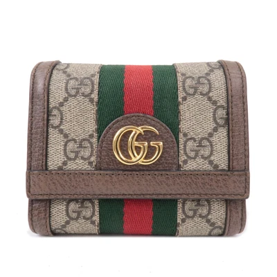 $627 • Buy Auth GUCCI Ophidia GG Supreme Leather Folded Wallet Beige Brown 523174 Used F/S