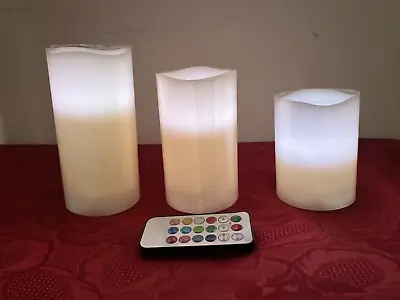 £9.99 • Buy 3 Piece Set Remote Controlled LED Candles 12 Change Colour Outdoor Flameless