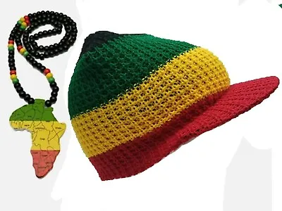 2pcs Africa Wooden Pendant Necklace Beads African  Wood Long Rasta Rasta Hat Cap • $24.85