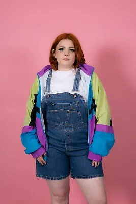 Oversized 90s Vintage Blue Black Purple Green Colour Block Shell Suit Jacket • £26