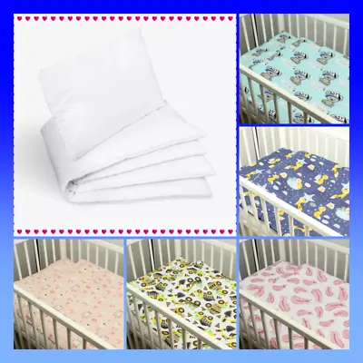 4 Pcs COT BEDDING SET DUVET QUILT PILLOW COVERS + FILLING Flowers Bears Farm • £22.99