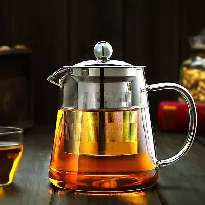 33Oz Large Glass Teapot With Removable Infuser Stovetop Safe Tea Kettle Tea Pot • £27.79