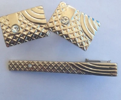 £6.95 • Buy Silver Pair Cufflinks Matching Tie Bar Clip Set Designer Wedding Shirt Diamante