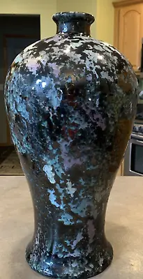 Vintage Hyalyn NC Art Pottery Large Black Layered Glazed Floor Vase READ • $150