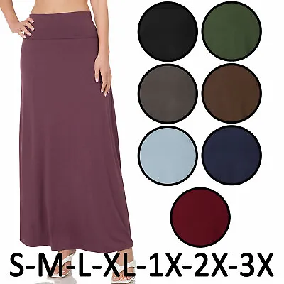 KOGMO Womens Classic Maxi Skirt With Foldable Wide Waistband (S-3X) • $15.99