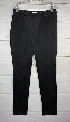 H&M Suede Pants Women Sz 10 Black Faux Leather Skinny Leg Stretch Side Zip • $17.09