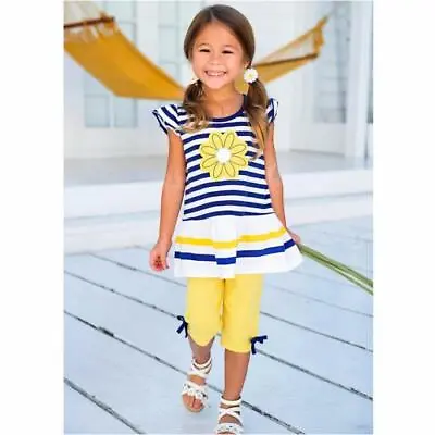 Toddler Kids Baby Girls Daisy Flower Stripe Shirt Top Bow Pant Set Clothing • $19.79