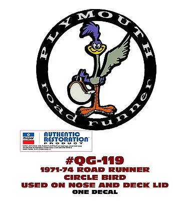 $17 • Buy Qg-119 1971-74 Plymouth Road Runner Circle Bird - Nose & Deck Lid Sticker Decal