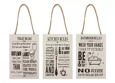 £3.45 • Buy Wooden Shabby Chic Hanging Sign Bathroom Kitchen Or Toilet Rules