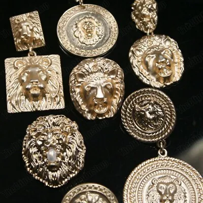 CLIP ON Retro Lions BIG EARRINGS Vintage Style GOLD FASHION Lion Head Clips • £4.50