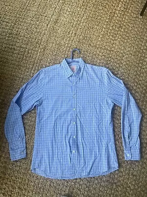 J Press Shirt Men Large Blue White Plaid Cotton Button Casual Trunk Club Adult L • $12.99