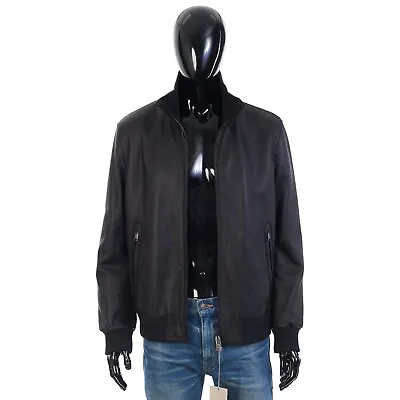 BRIONI 6995$ Iconic Black Leather Bomber Jacket • $3920
