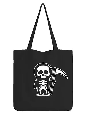 £7.99 • Buy Black Tote Bag Gift Shopper Funny Reaper Skeleton Goth Emo Skull Halloween