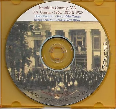 Franklin County VA Census Records 1860 +1880 +1920 - VA Genealogy • $11.99