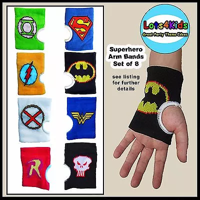 Justice League Superheroes Armband Set - Party Loot Bag Fillers - Pack Of 8 • $16.50