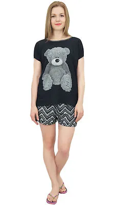 Bimba Women's Nightwear Teddy Bear Printed Rayon T-Shirt And Shorts 2 Pcs Set • $31.89