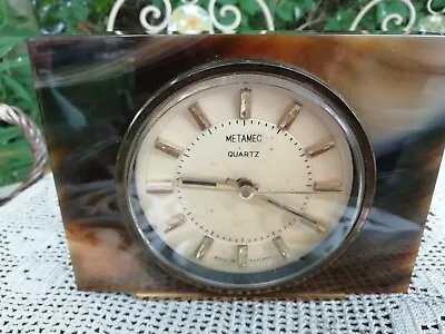 Vintage 1960's Metamec Marble Effect Quartz Mantle Clock Working • £20