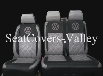 VW Transporter T5 T6 Front Row (1+2) 3 Seater Leatherette Seat Covers Vw Logo • $199.13