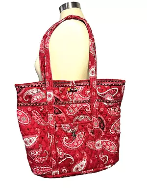 EUC Vera Bradley Retired   Mesa Red  Paisley Print Grand Tote/Book Bag 14x14x7 • $29.99