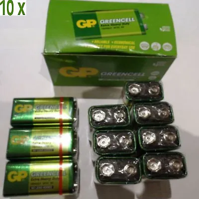 10 X GP GREENCELL EXTRA HEAVY DUTY 9V PP3 BATTERIES • £9.25