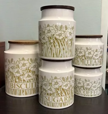 5 X Hornsea Fleur Storage Jars Tea Coffee Sugar Biscuits & Plain • £17.95