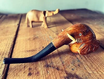 Vintage Carved Wooden Smoking Pipe Elephant • $110